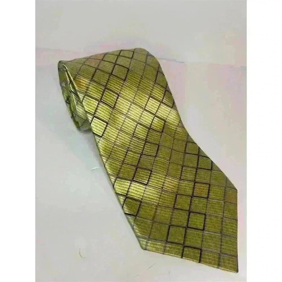 Bvlgari Men's Gold Geometric Silk Tie Classic Length - Picture 2 of 5